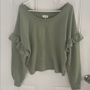Lucky Brand Green Ruffle Sleeve Top